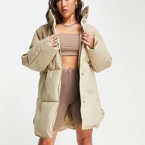 ASOS DESIGN rubberized oversized puffer jacket in camel (NWT)